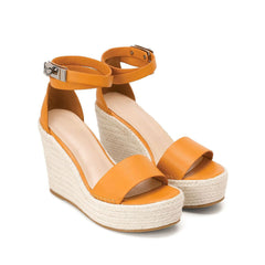 Casual Ankle Strap Platform Open Round Toe Wedge Espadrilles - Orange