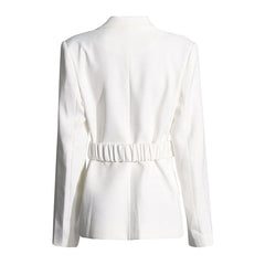 Chic Peak Lapel V Neck Padded Long Sleeve Button Up Tailored Belted Blazer