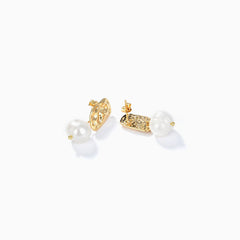 Chic Style Pearl Pendant Gold Charm Stud Earrings - Gold