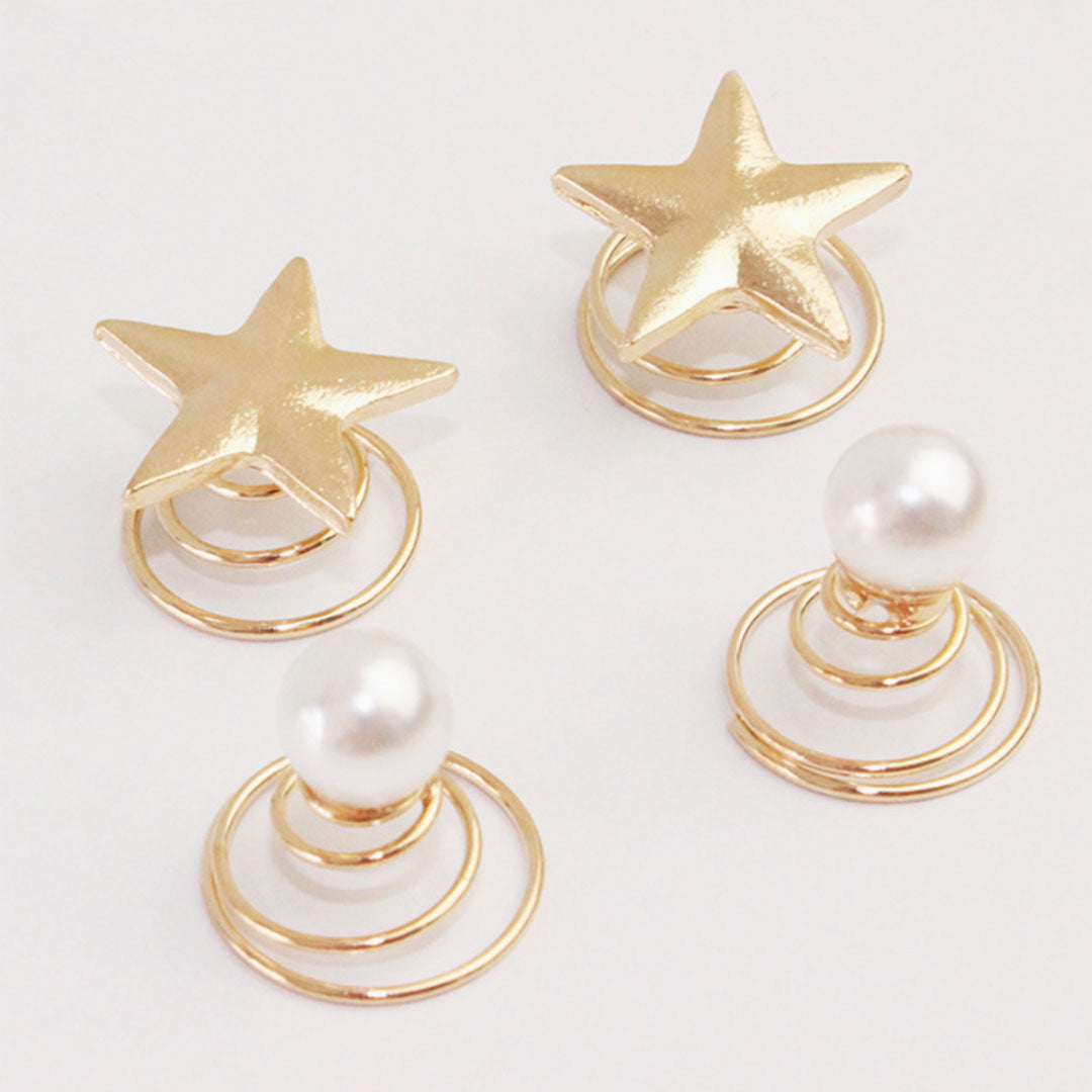 Iconic Look Gold Tone Charm Trim Twist Screw Hair Clip - Pearl