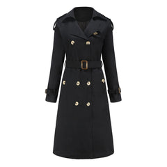 Classic Lapel Collar Long Sleeve Double Breasted Belted Split Trench Coat