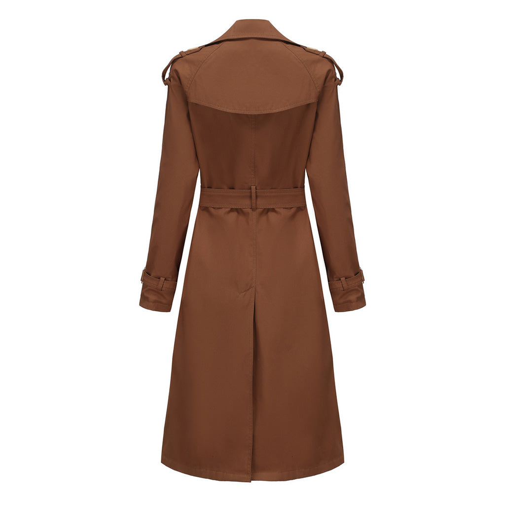 Classic Lapel Collar Long Sleeve Double Breasted Belted Split Trench Coat