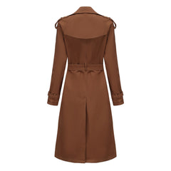 Classic Lapel Collar Long Sleeve Double Breasted Belted Split Trench Coat