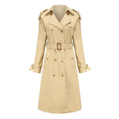 Classic Lapel Collar Long Sleeve Double Breasted Belted Split Trench Coat