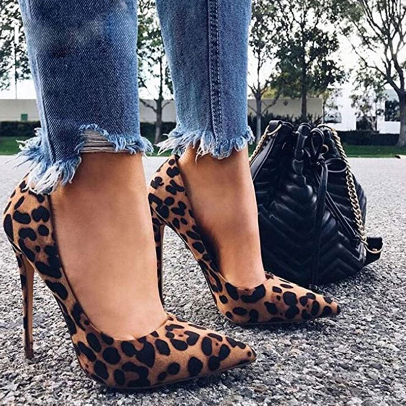 Classic Leopard Print Pointed Toe Stiletto Pumps - Dark Brown