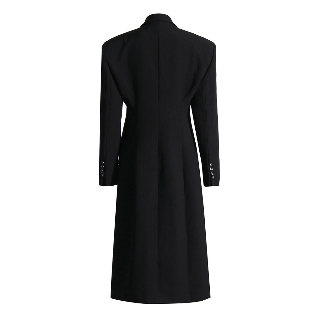 Classic Notch Lapel Shoulder Pad Two Button Long Tailored Blazer Coat