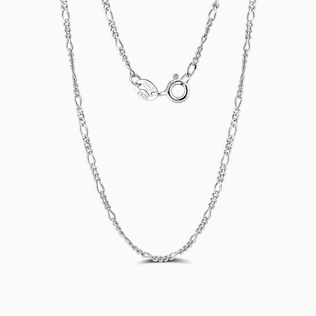 Classic Pure Color Sterling Silver Polished Dainty Figaro Chain Necklace