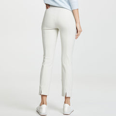 Classic Solid Mid Waist Ankle Length Slit Legging Pants - White