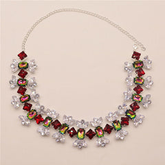 Colorful Candy Shaped Crystal Embellished Choker Necklace - Silver