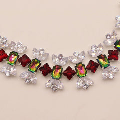 Colorful Candy Shaped Crystal Embellished Choker Necklace - Silver