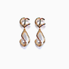 Colorful Rhinestone Pearlized Pendant Earrings - Multicolor