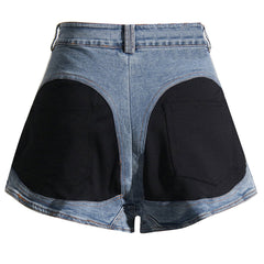 Contemporary High Waist Wide Leg Contrast Spliced Denim Shorts