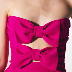 Cute Bow Cut Out Strapless Sweetheart Neck Ruched Bodycon Mini Party Dress