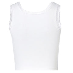 Cute Style Lace Edge Scoop Neck Rib Crop Tank Top - White