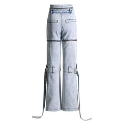 Deconstructed Zip Off Double Waist High Rise Straight Leg Cargo Jeans