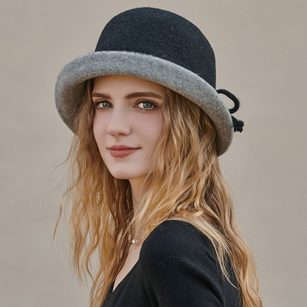 Derby Round Top Flared Brim Wool Blend Bowler Felt Hat