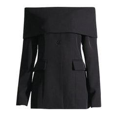 Distinctive Folded Collar Off The Shoulder Long Sleeve Single Button Split Front Blazer