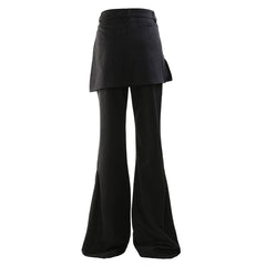 Dramatic High Waist Metallic Zipper Cargo Pocket Layered Flared Pants