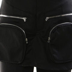 Dramatic High Waist Metallic Zipper Cargo Pocket Layered Flared Pants