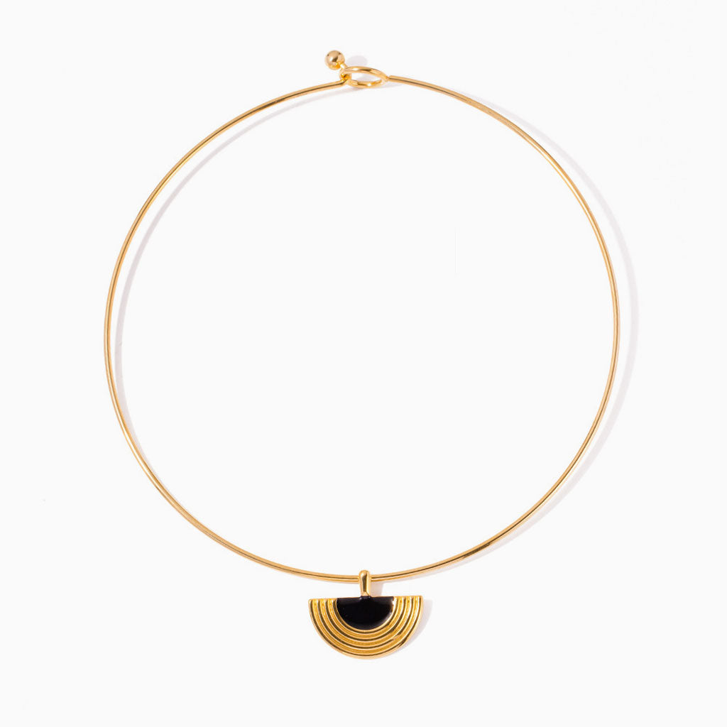 Easy To Wear 18K Gold Plated Semicircle Pendant Bangle Necklace