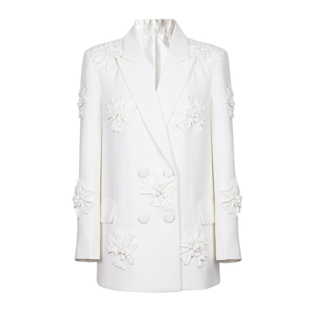 Edgy Floral Embroidered Peak Lapel Double Breasted Blazer