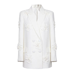 Edgy Floral Embroidered Peak Lapel Double Breasted Blazer