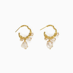 Elegant Gold Plated Pearlized Beaded Stud Earrings - Gold