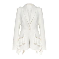 Elegant Shawl Collar Single Button Pleated Peplum Ruffle Cinched Waist Blazer