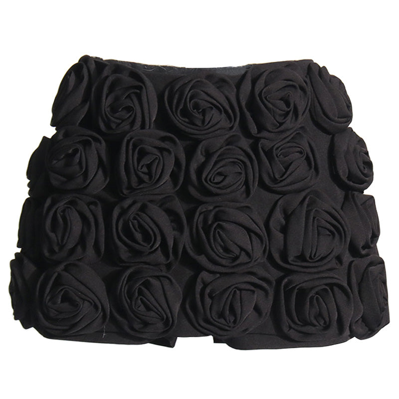 Elegant Solid 3D Rosette Appliqué Bloom High Waist Bodycon Skorts