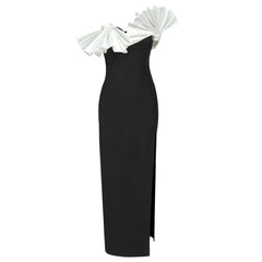 Elegant Two Tone Ruffled Fan Applique Strapless Bandage Maxi Evening Dress