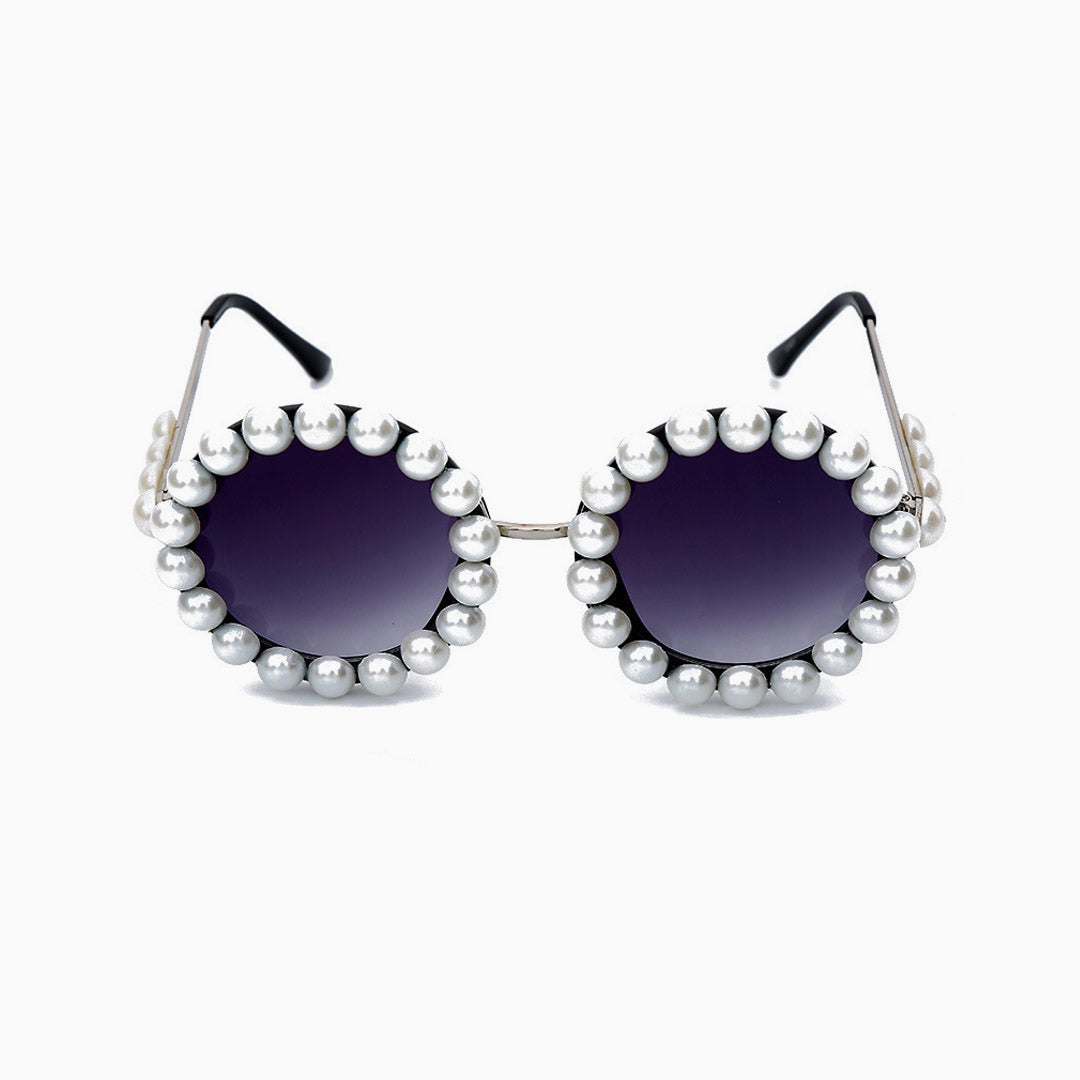 Roman Holiday Pearlized Trimmed Frame Round Sunglasses - Purple