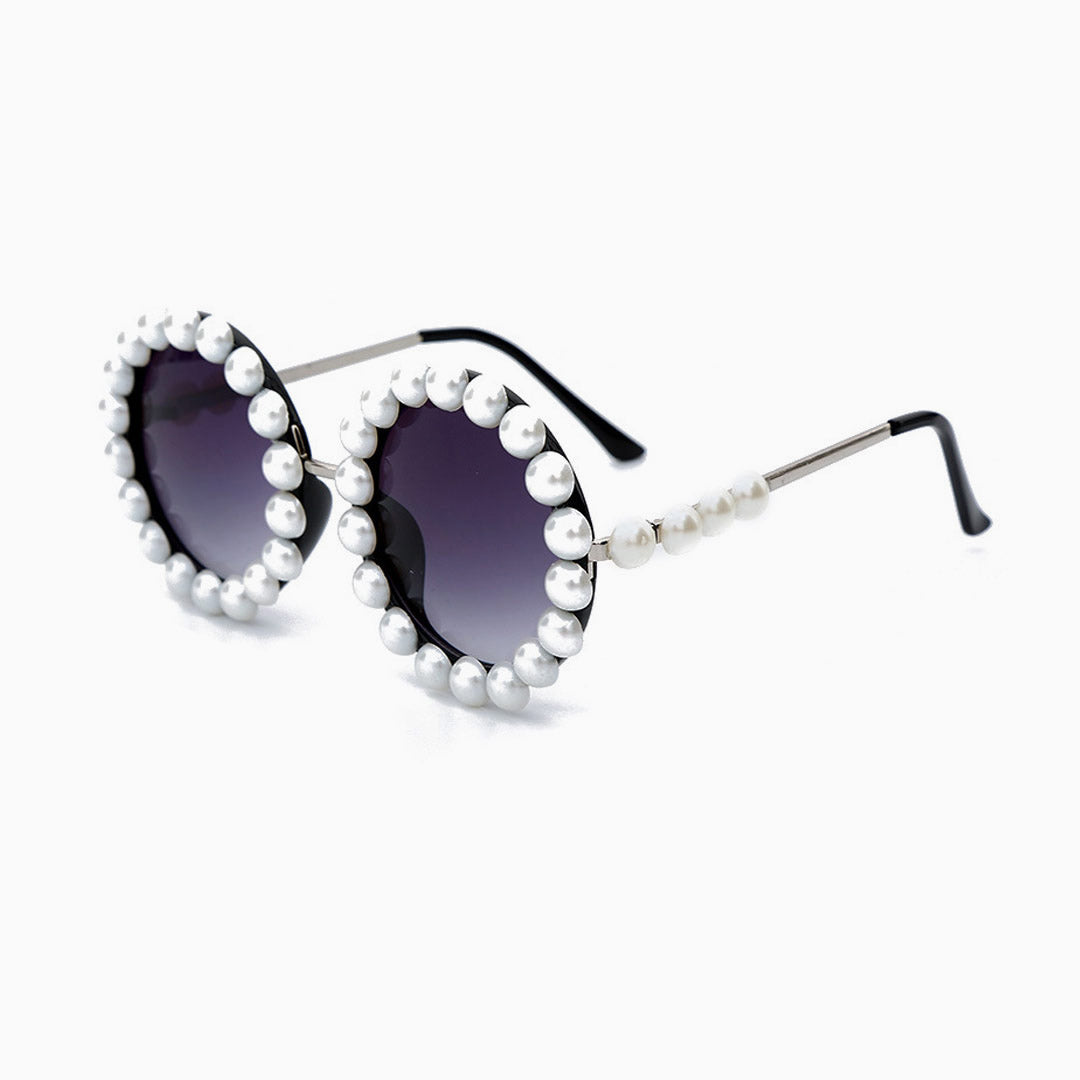 Roman Holiday Pearlized Trimmed Frame Round Sunglasses - Purple