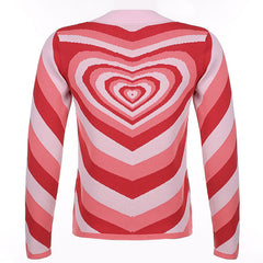 Fall in Love Heart Printed High Neck Pullover Sweater - Pink