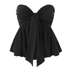 Floating Drape Sweetheart Neck Smocked Peplum Babydoll Tube Top