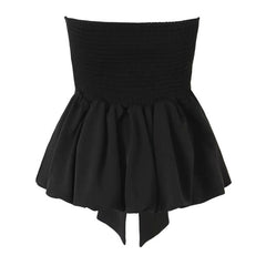 Floating Drape Sweetheart Neck Smocked Peplum Babydoll Tube Top