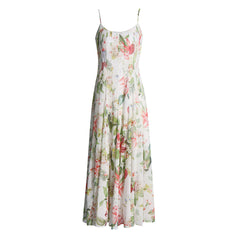 Flowy Floral Print Scoop Neck Cami Chiffon Pleated Vacation Maxi Sundress