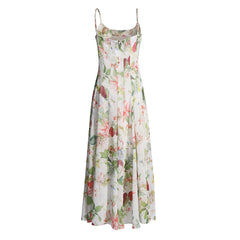 Flowy Floral Print Scoop Neck Cami Chiffon Pleated Vacation Maxi Sundress