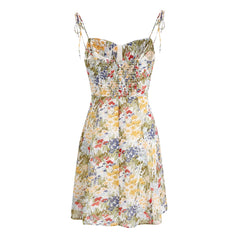 Flowy Sweetheart Neck Tie Strap Sleeveless Chiffon Mini Floral Print Sundress