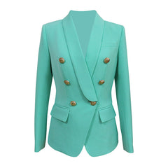 Fresh Gold Button Detail Double Breasted Shawl Lapel Tailored Blazer