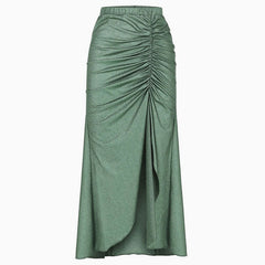 Glitter High Waist Ruched Detail Front Split High Low Sarong Cover Up