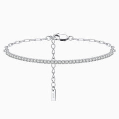 Iced Out Cubic Zirconia Sterling Silver Paperclip Link Half Tennis Bracelet