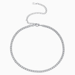 Iced Out Sterling Silver Round Cut Cubic Zirconia Tennis Chain Necklace