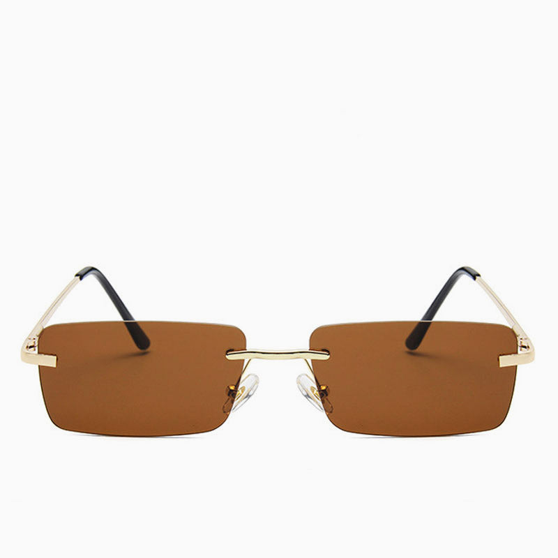 Iconic Look Rimless Rectangle Frame Tinted Sunglasses - Brown