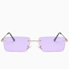 Iconic Look Rimless Rectangle Frame Tinted Sunglasses - Purple