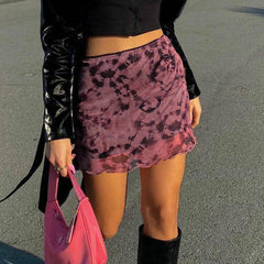 Iconic Style Tie Dye Scalloped High Waist Mini Skirt - Fuchsia