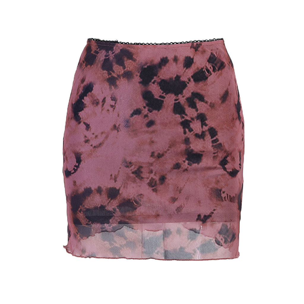 Iconic Style Tie Dye Scalloped High Waist Mini Skirt - Fuchsia