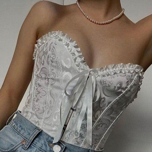 Tenderness Lace Up Corset Satin Crop Top