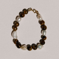 It Is Baroque Freshwater Pearl Beaded Tigers Eye Elastic Bracelet