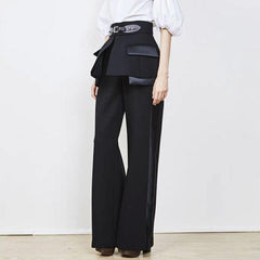 Layered Belted High Waist Straight Leg Tailored Pants - Black