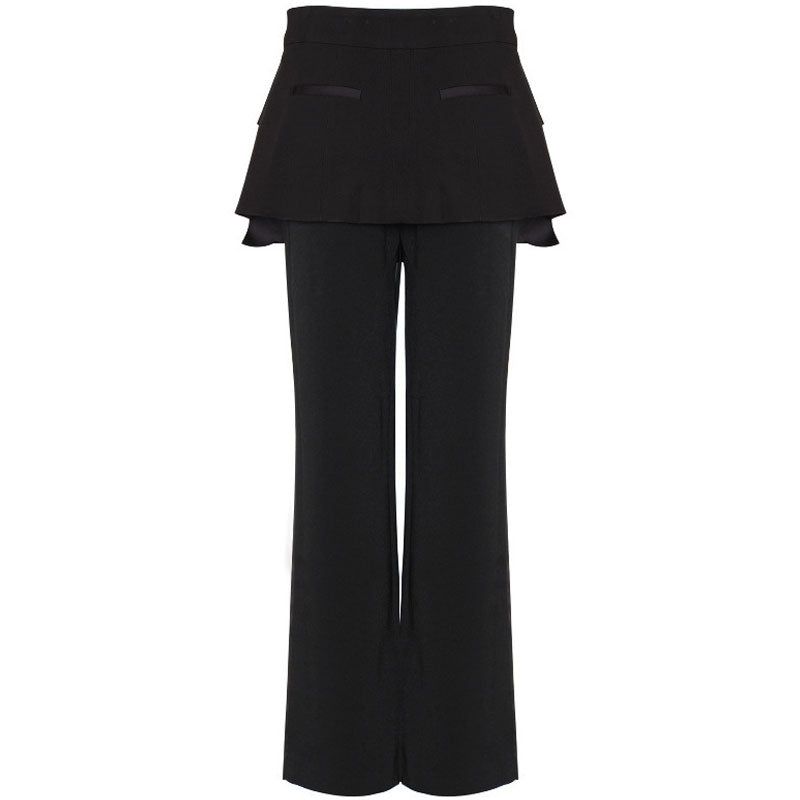 Layered Belted High Waist Straight Leg Tailored Pants - Black